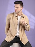 Men Winter Wear Solid Corduroy Casual Shacket