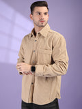 Men Winter Wear Solid Corduroy Casual Shacket