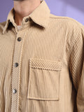 Men Winter Wear Solid Corduroy Casual Shacket