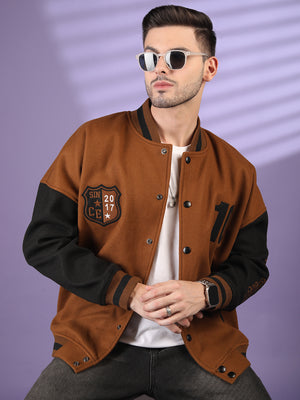 Men Oversized Winter Wear Varsity Jacket with Ribbed Cuffs