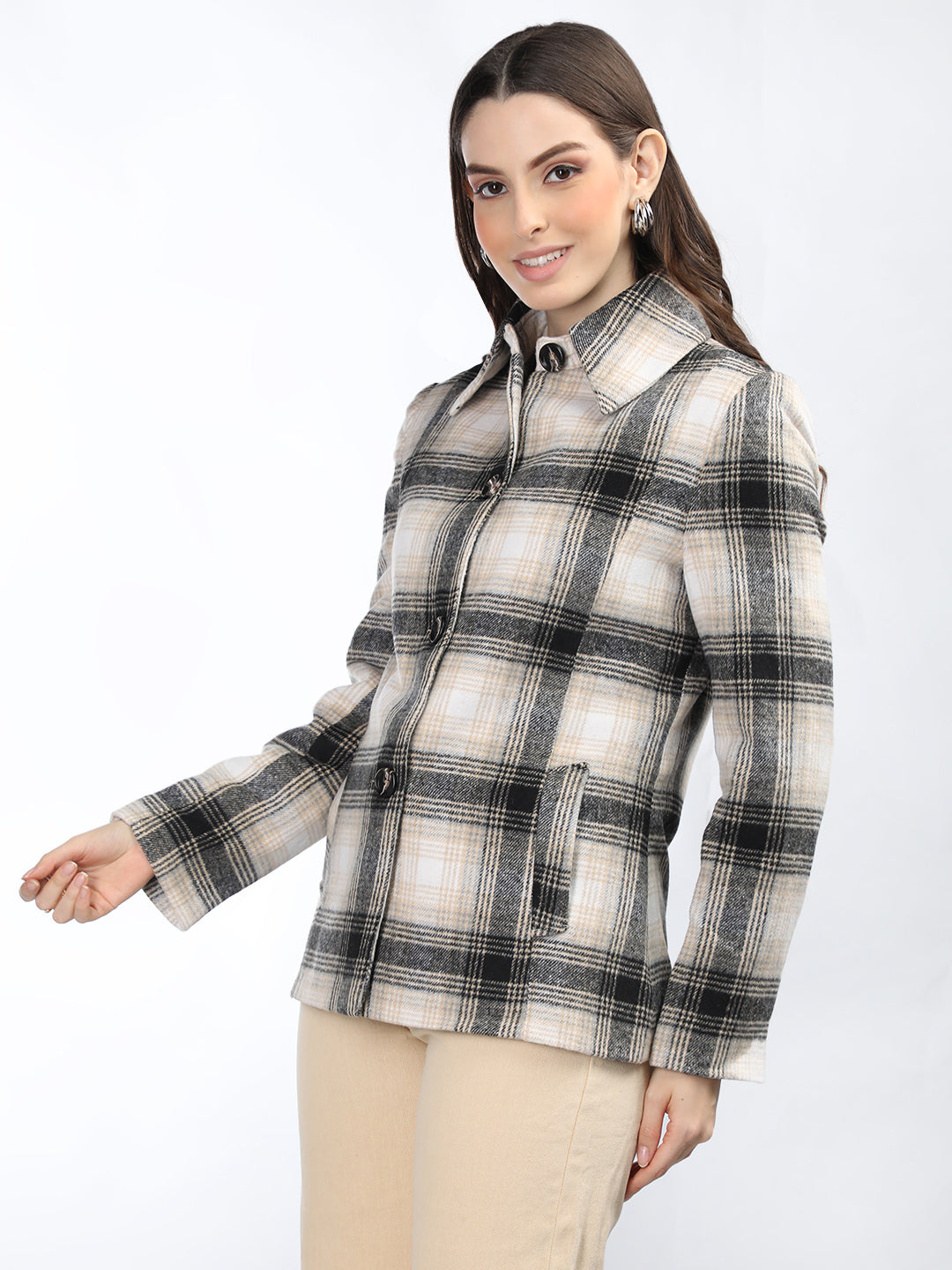 Women Solid Single-Breasted Coat