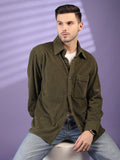 Men Winter Wear Solid Corduroy Casual Shacket