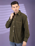 Men Winter Wear Solid Corduroy Casual Shacket