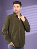 Men Winter Wear Solid Corduroy Casual Shacket