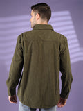 Men Winter Wear Solid Corduroy Casual Shacket