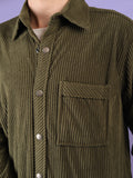 Men Winter Wear Solid Corduroy Casual Shacket