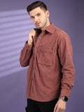 Men Winter Wear Solid Corduroy Casual Shacket