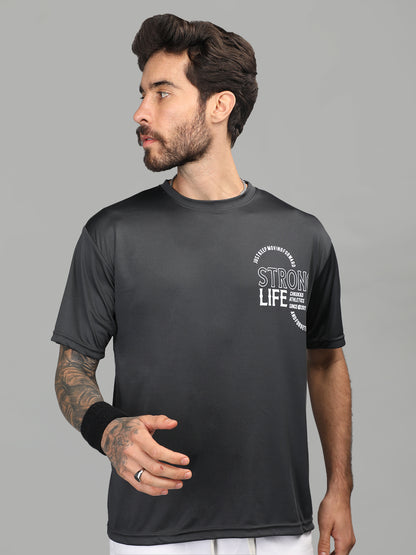 Men's Round Neck Gym Sports Dark Grey