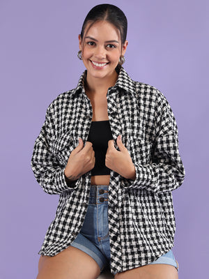 Women Winter Wear Check Shacket | CHKOKKO