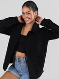 Women Black Winter Wear Shacket | CHKOKKO