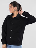 Women Black Winter Wear Shacket | CHKOKKO