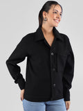 Women Black Winter Wear Shacket | CHKOKKO