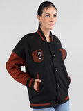 Women Oversized Winter Wear Varsity Jacket with Ribbed Cuffs