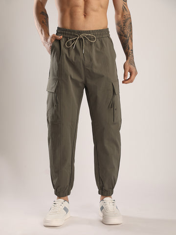 Men’s Olive Sports Track Pants with Side Pockets