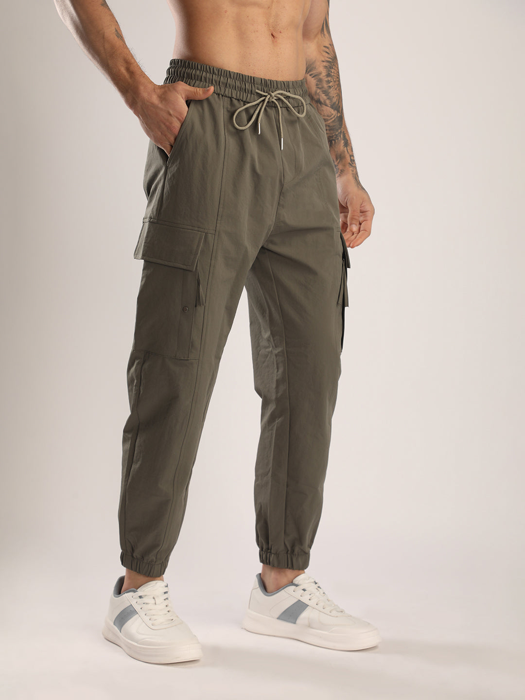 Men’s Olive Sports Track Pants with Side Pockets