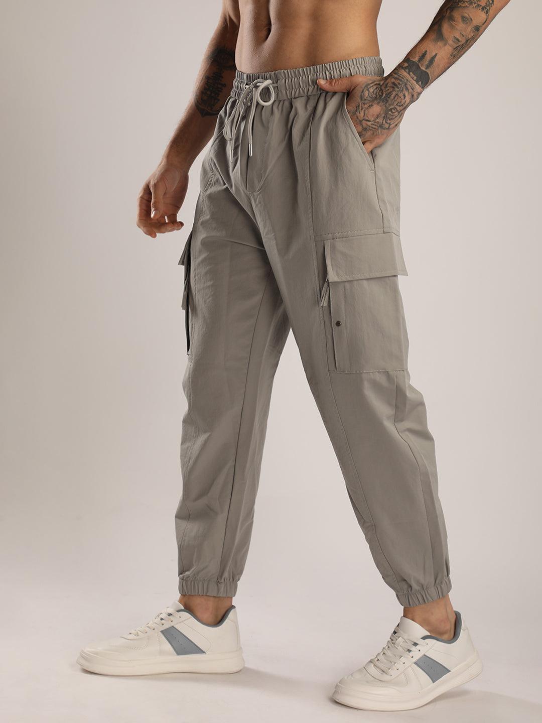 Men’s Light Grey Sports Track Pants with Side Pockets