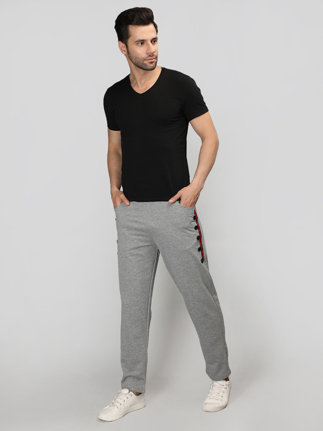 Men Light Grey Regular Fit Cotton Trackpant