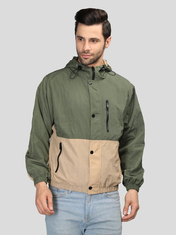 Men Colourblocked Hooded Windcheater Oversized Sports Jacket