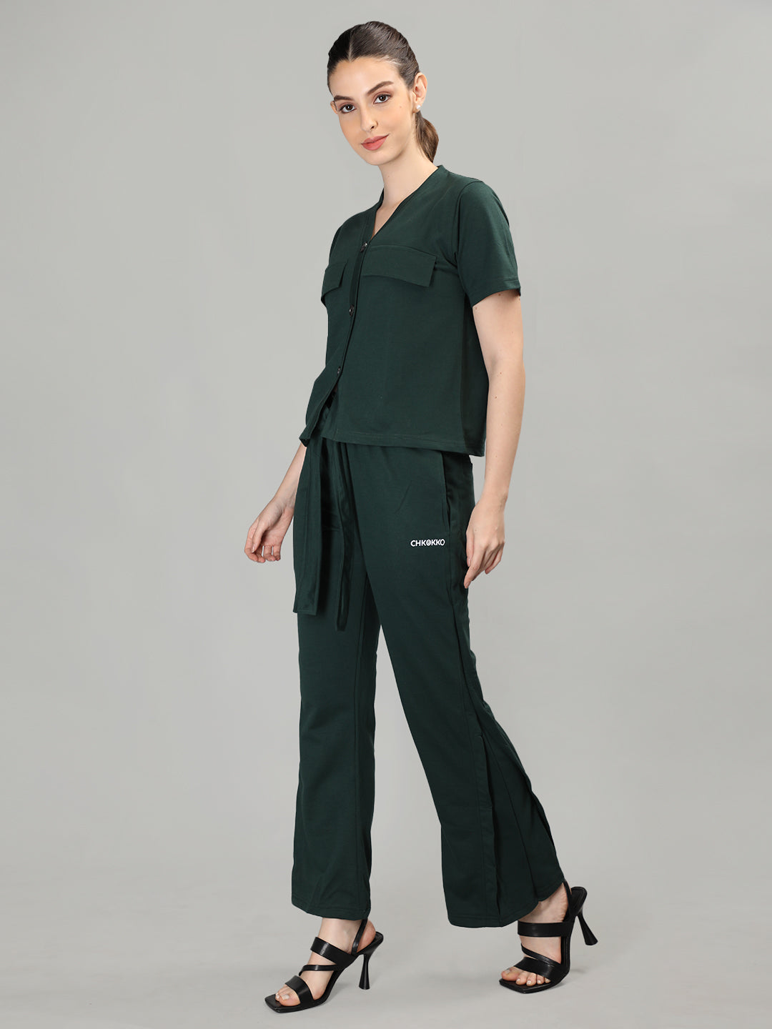 Women's Bottle Green Co-Ord Set | CHKOKKO