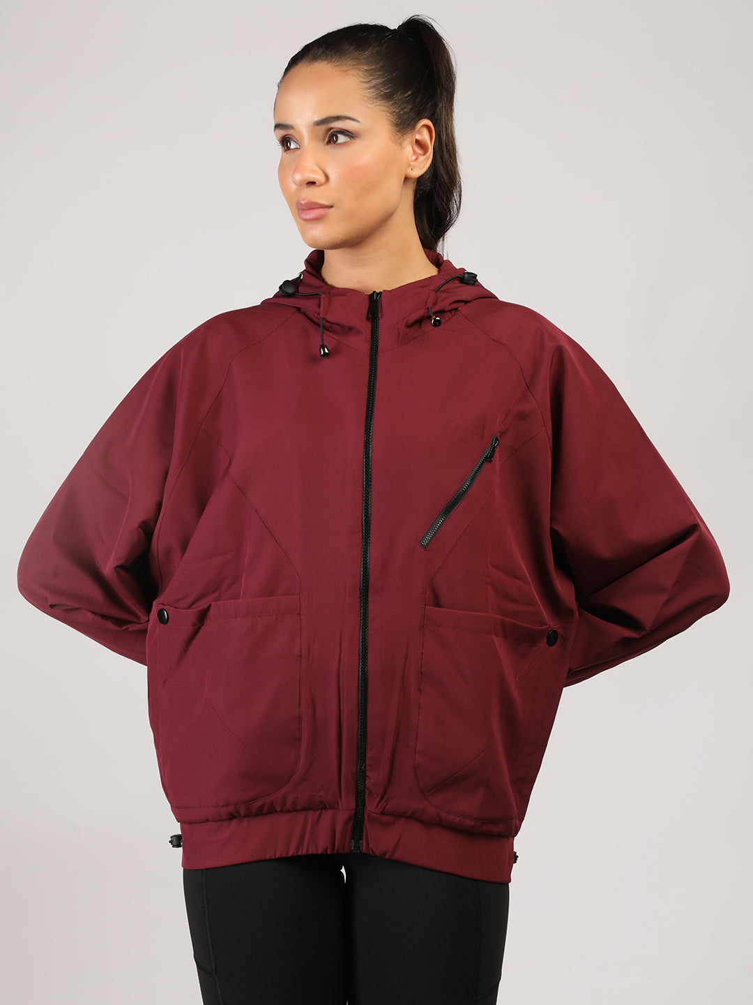 Women Winter Sports Oversized Windcheater Hooded Jacket