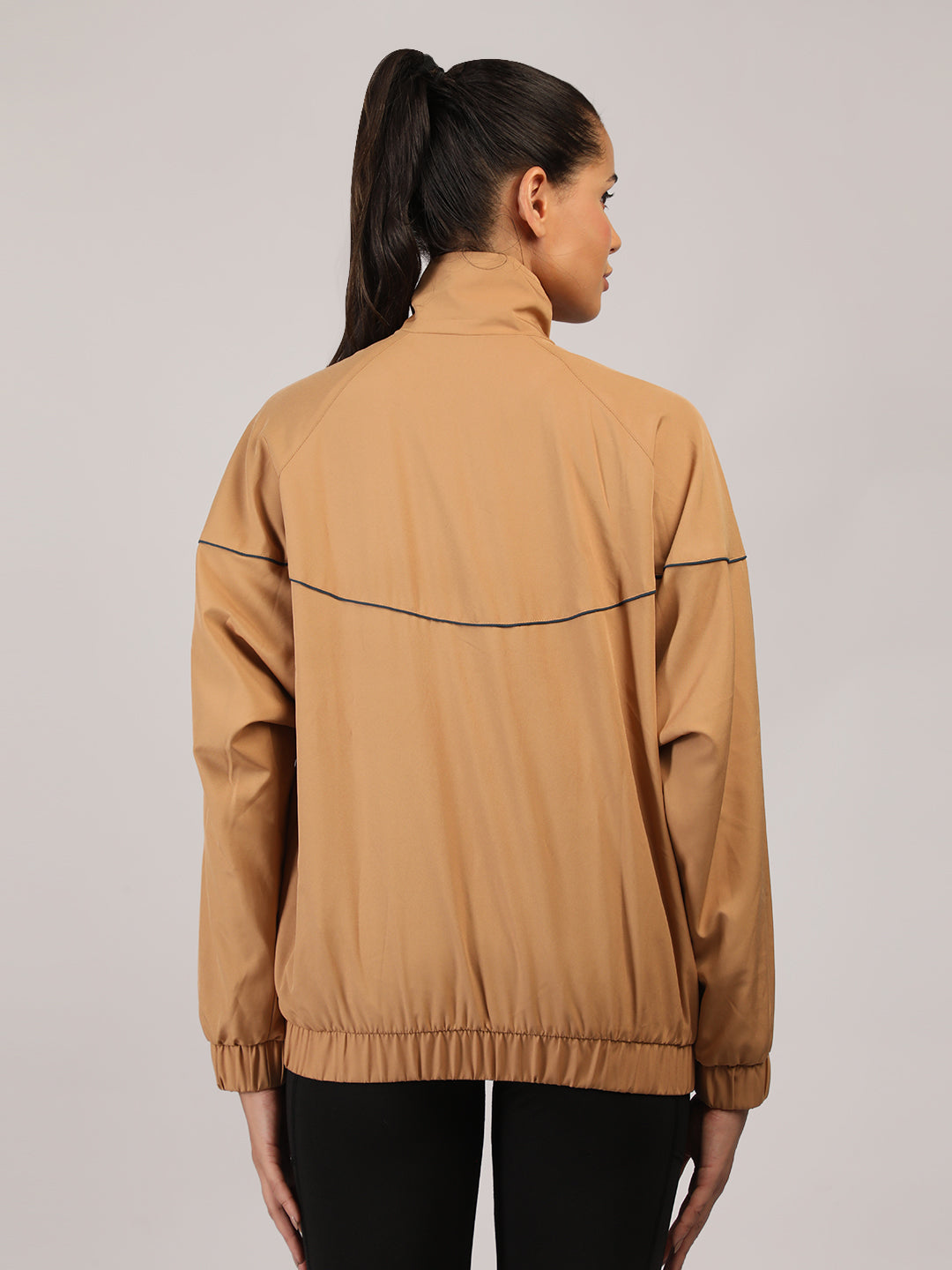 Women Winter Sports Oversized Windcheater Hooded Jacket Camel