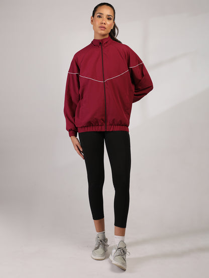 Women Winter Sports Oversized Windcheater Hooded Jacket Maroon