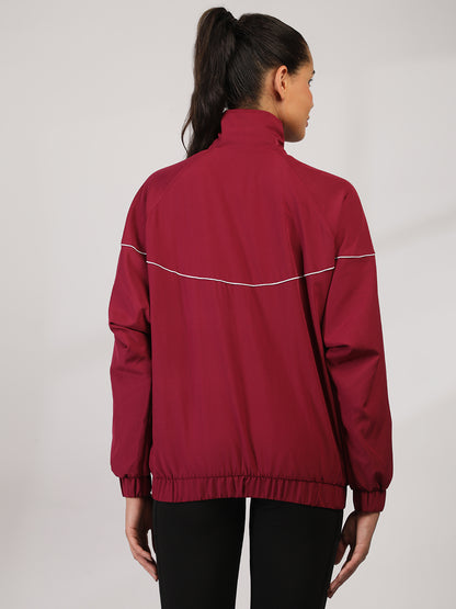 Women Winter Sports Oversized Windcheater Hooded Jacket Maroon