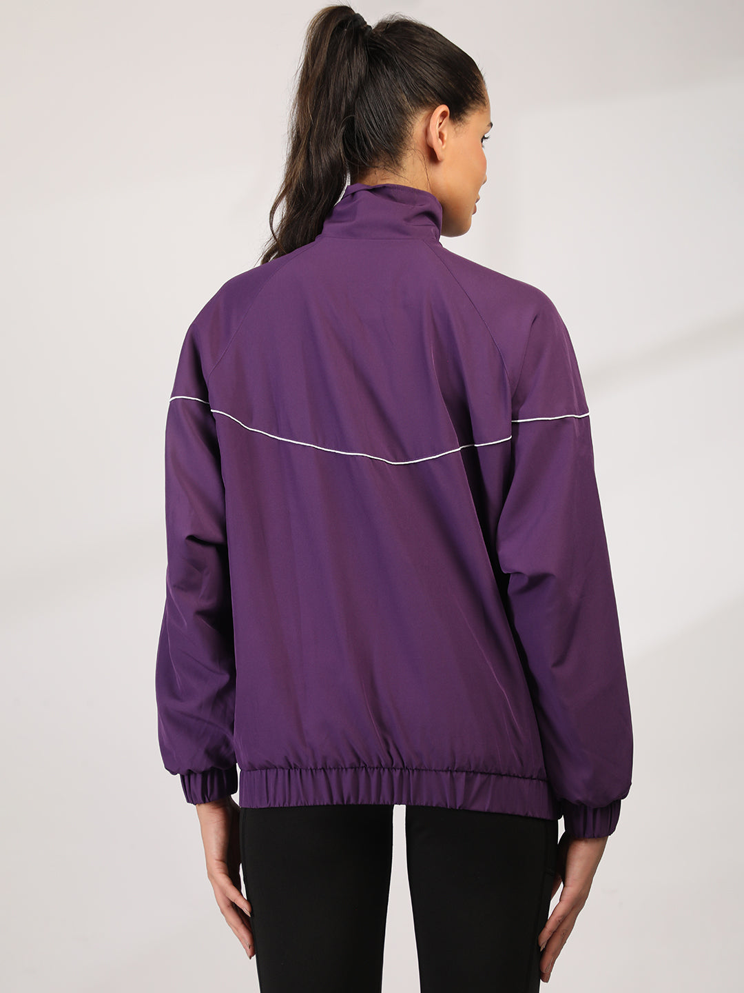 Women Winter Sports Oversized Windcheater Hooded Jacket Purple