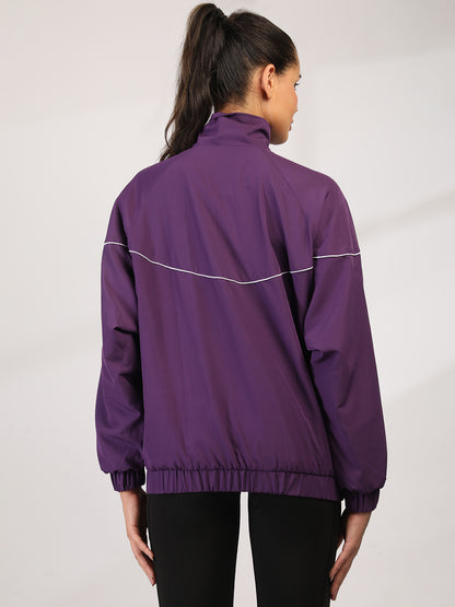 Women Winter Sports Oversized Windcheater Hooded Jacket Purple