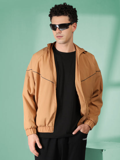 Men Winter Sports Regular Fit Windcheater Jacket Camel