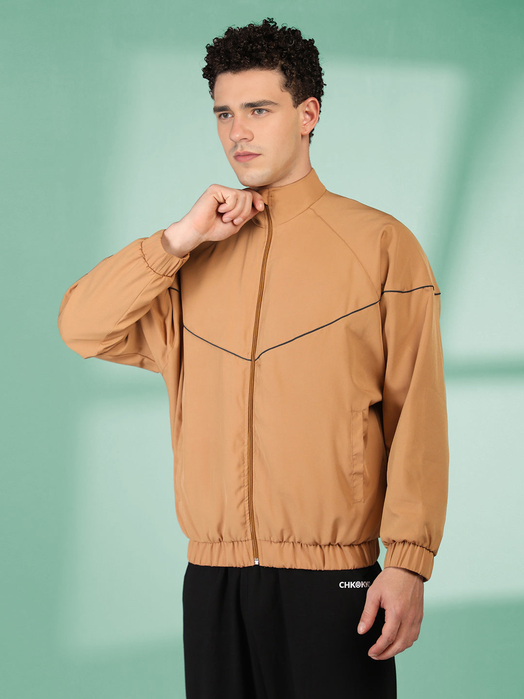 Men Winter Sports Regular Fit Windcheater Jacket Camel