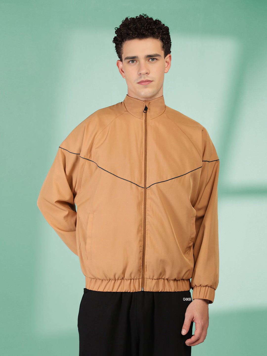 Men Winter Sports Regular Fit Windcheater Jacket Camel