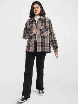 Women Winter Wear Check Shacket | CHKOKKO