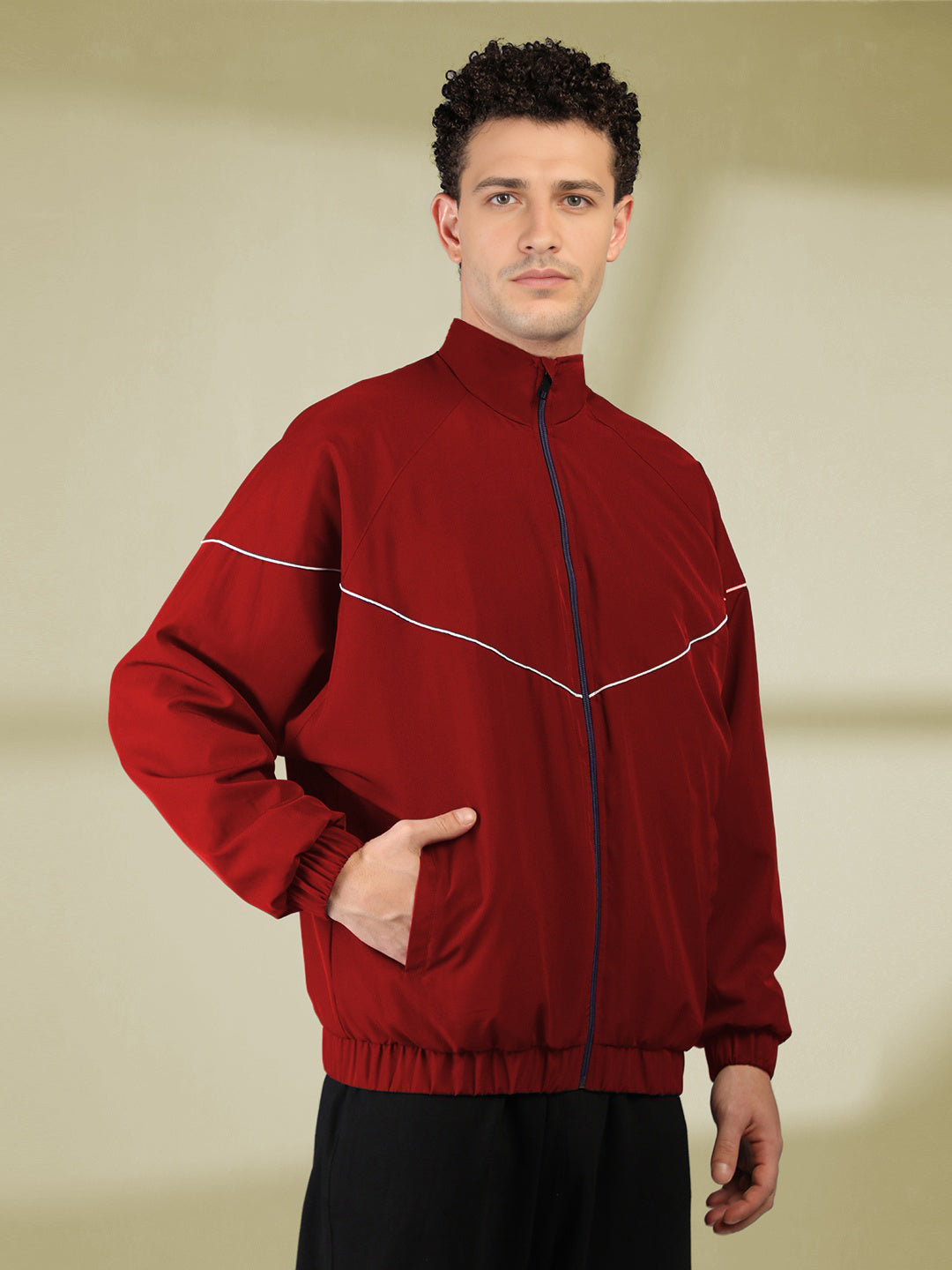 Men Winter Sports Regular Fit Windcheater Jacket Maroon