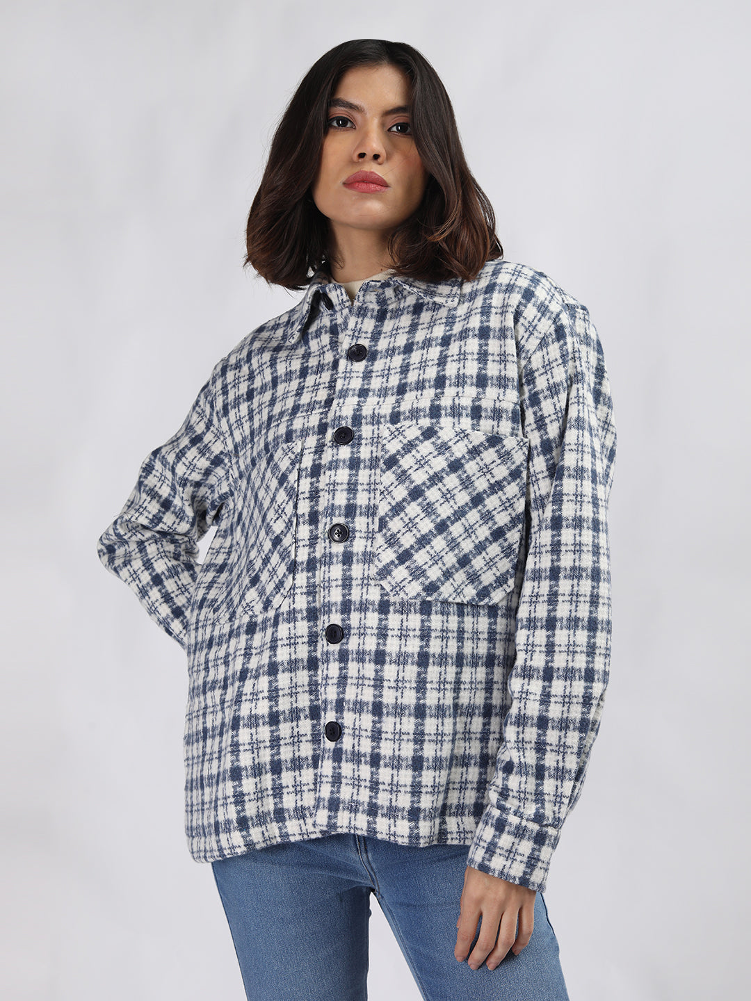 Women Winter Wear Check Shacket | CHKOKKO