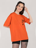 Women Oversized Round Neck Drop Shoulder Printed Cotton T-Shirt