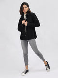 Women Winter Wear Solid Corduroy Casual Shacket