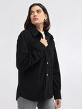 Women Winter Wear Solid Corduroy Casual Shacket