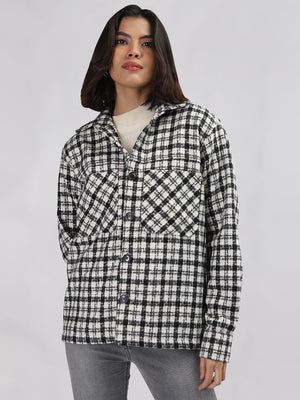 Women Winter Wear Check Shacket | CHKOKKO