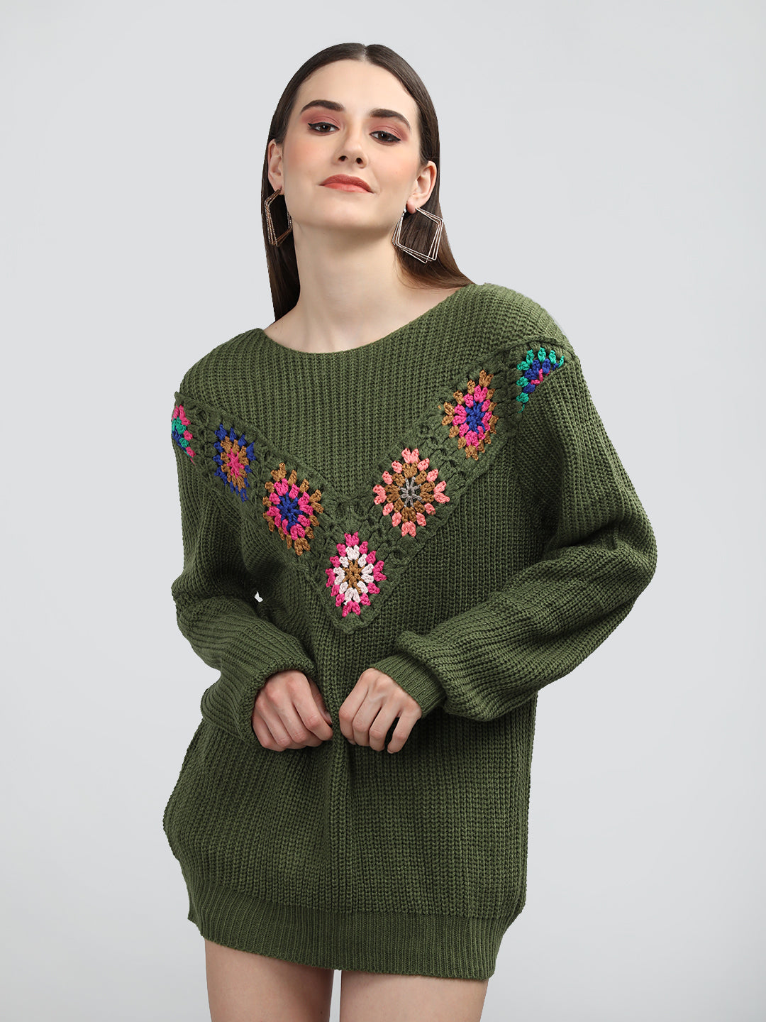 CHKOKKO Handmade Crochet Round Neck Fullsleeve Top For Women