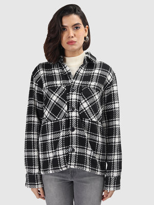 Women Winter Wear Check Shacket | CHKOKKO