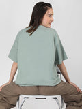 Women Oversized Round Neck Drop Shoulder Printed Cotton T-Shirt