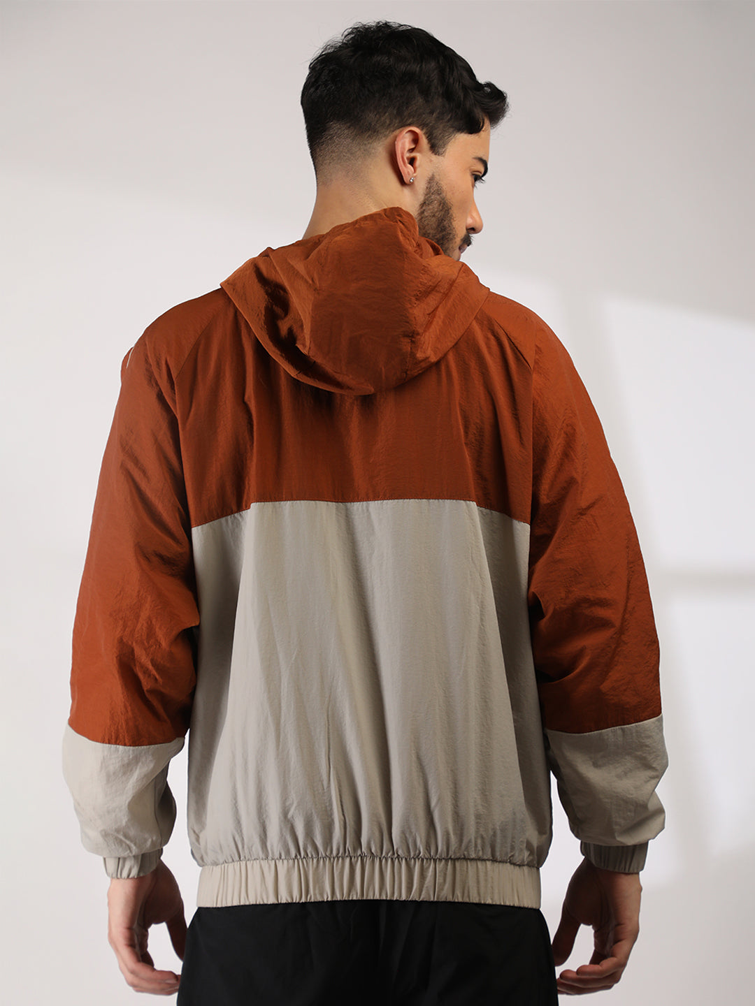 Men Hooded Windcheater Oversized Sports Jacket Rust Sand