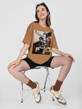 Women Oversized Round Neck Drop Shoulder Printed Cotton T-Shirt