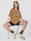 Women Oversized Round Neck Drop Shoulder Printed Cotton T-Shirt