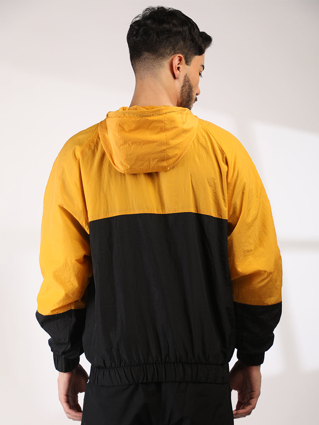 Men Hooded Windcheater Oversized Sports Jacket Yellow Black