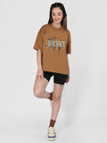 Women Oversized Round Neck Drop Shoulder Printed Cotton T-Shirt