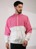 Men Hooded Windcheater Oversized Sports Jacket Pink White