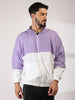 Men Hooded Windcheater Oversized Sports Jacket Lavender White