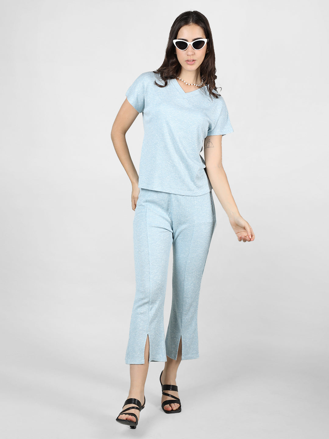 Women's Ice Blue CO-Ord set | CHKOKKO